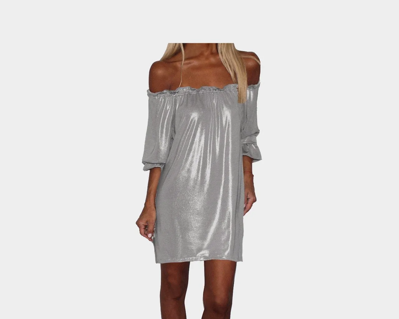 2. Empire Silver Off Shoulder Dress - The Ibiza