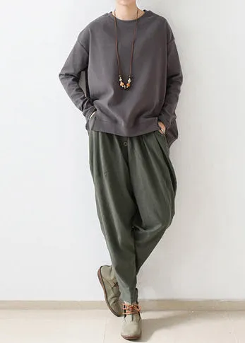 2021 autumn tea green linen pants oversized cotton harem pants trousers