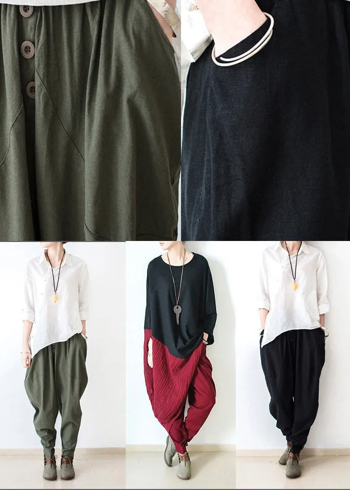 2021 autumn tea green linen pants oversized cotton harem pants trousers