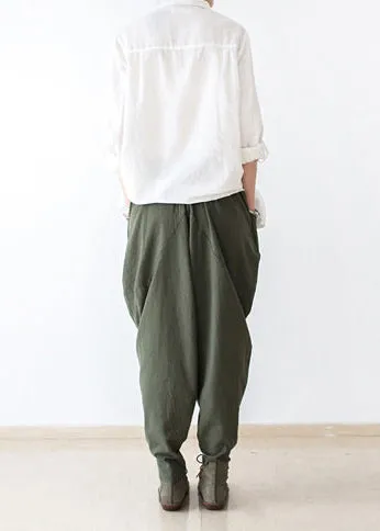 2021 autumn tea green linen pants oversized cotton harem pants trousers