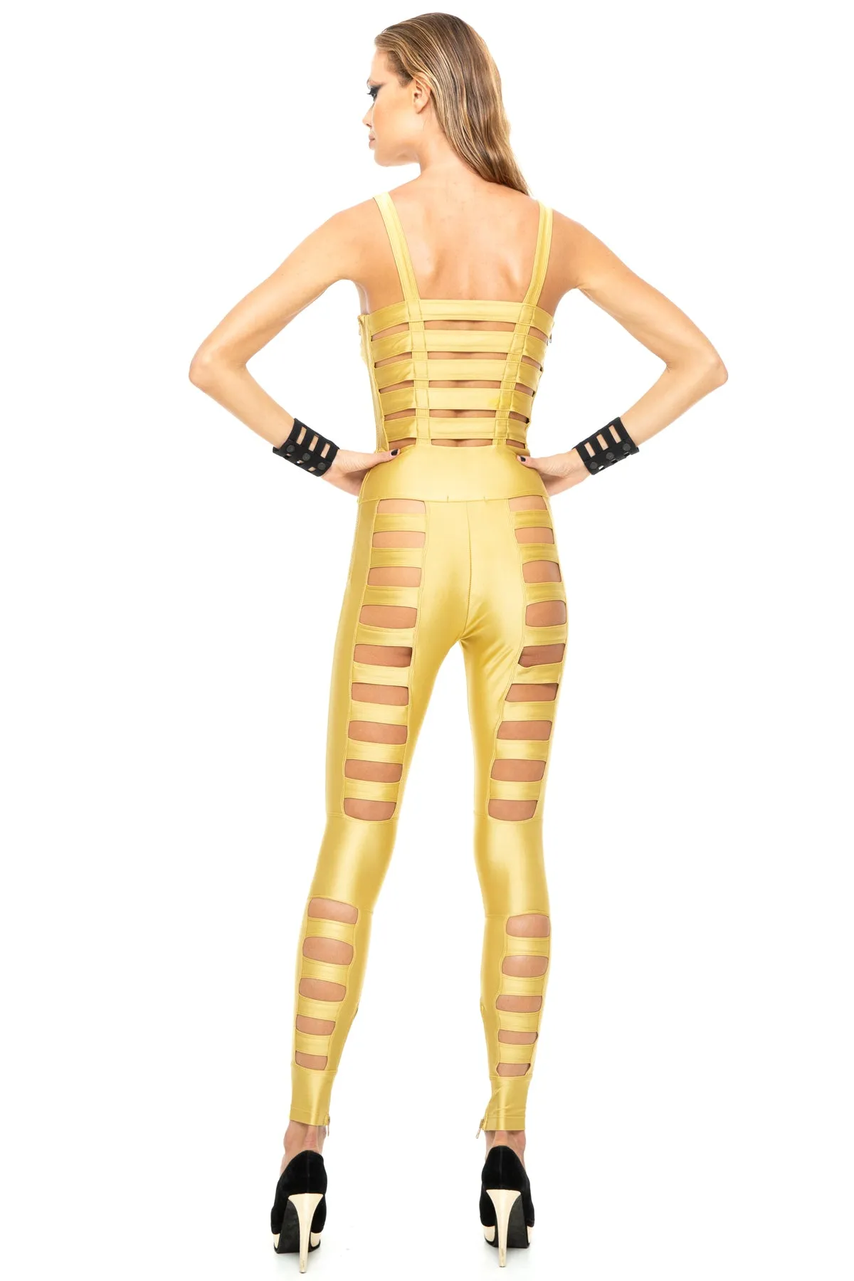 5D x Stellar Dust Cage Maxi Jumpsuit - gold lurex