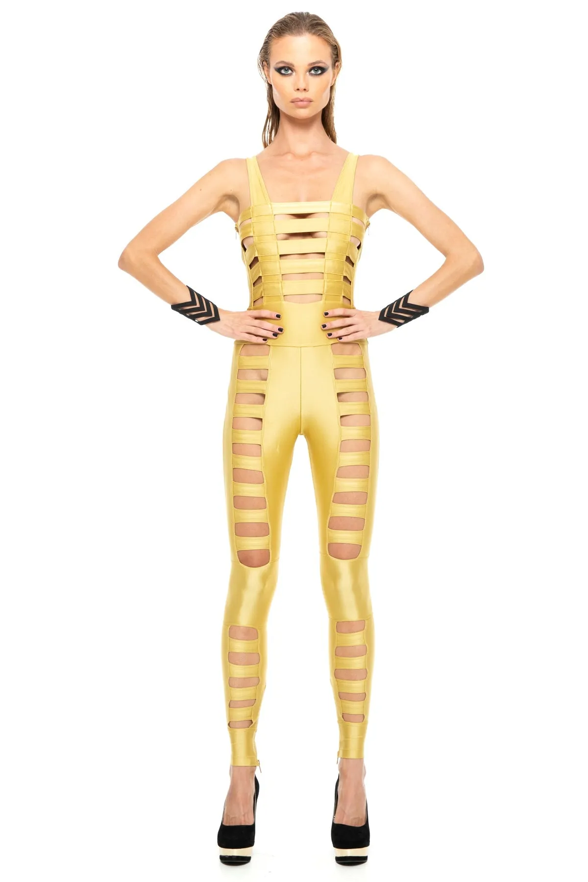 5D x Stellar Dust Cage Maxi Jumpsuit - gold lurex