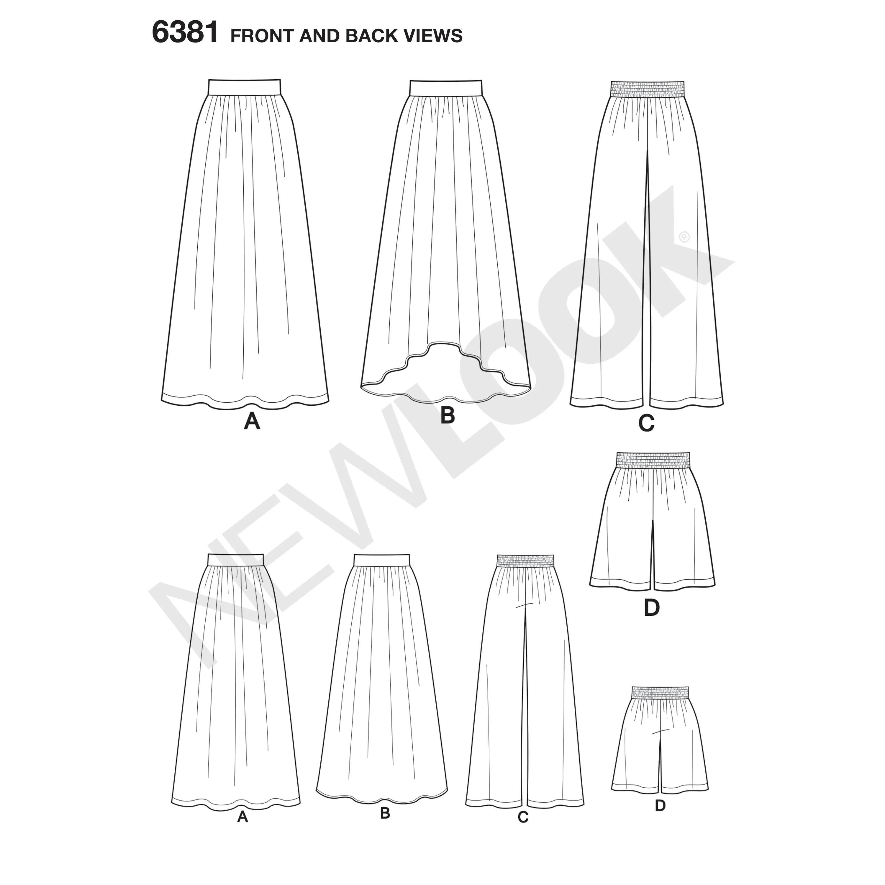 6381 Misses' Knit Skirts and Pants or Shorts