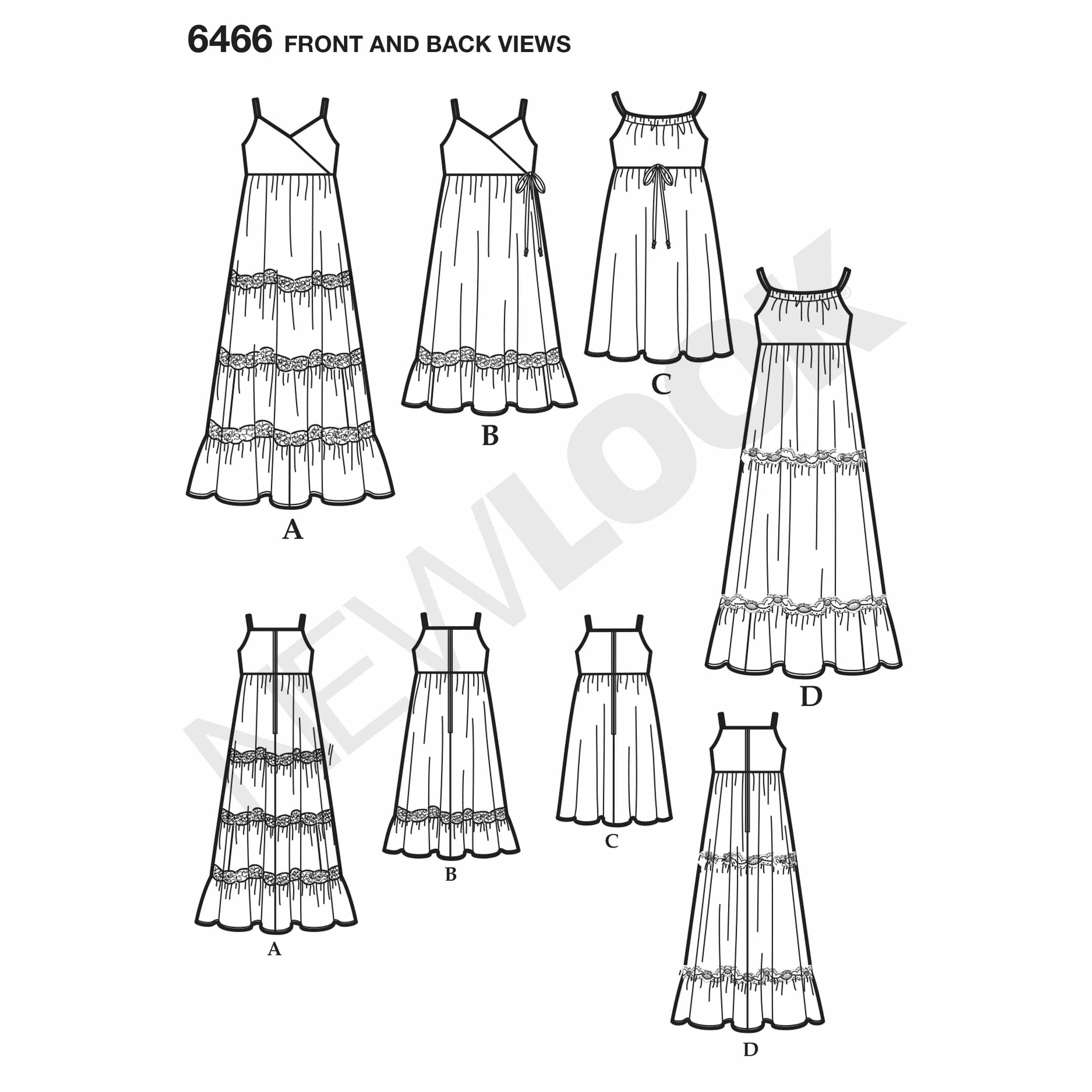 6466 Girls' Dresses with Trim, Bodice and Lace Variations