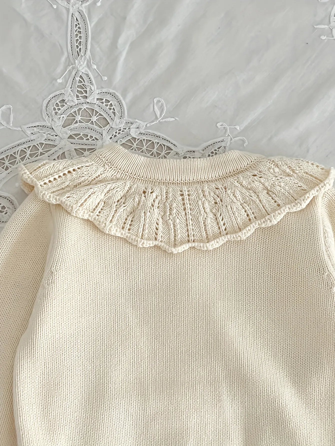 Adorable Baby Girl's Ruffled Knit Cardigan Top - Soft, Breathable, and Stylish with Cute Bow Pattern Embroidery - Perfect for Casual Daily Wear and Special Occasions