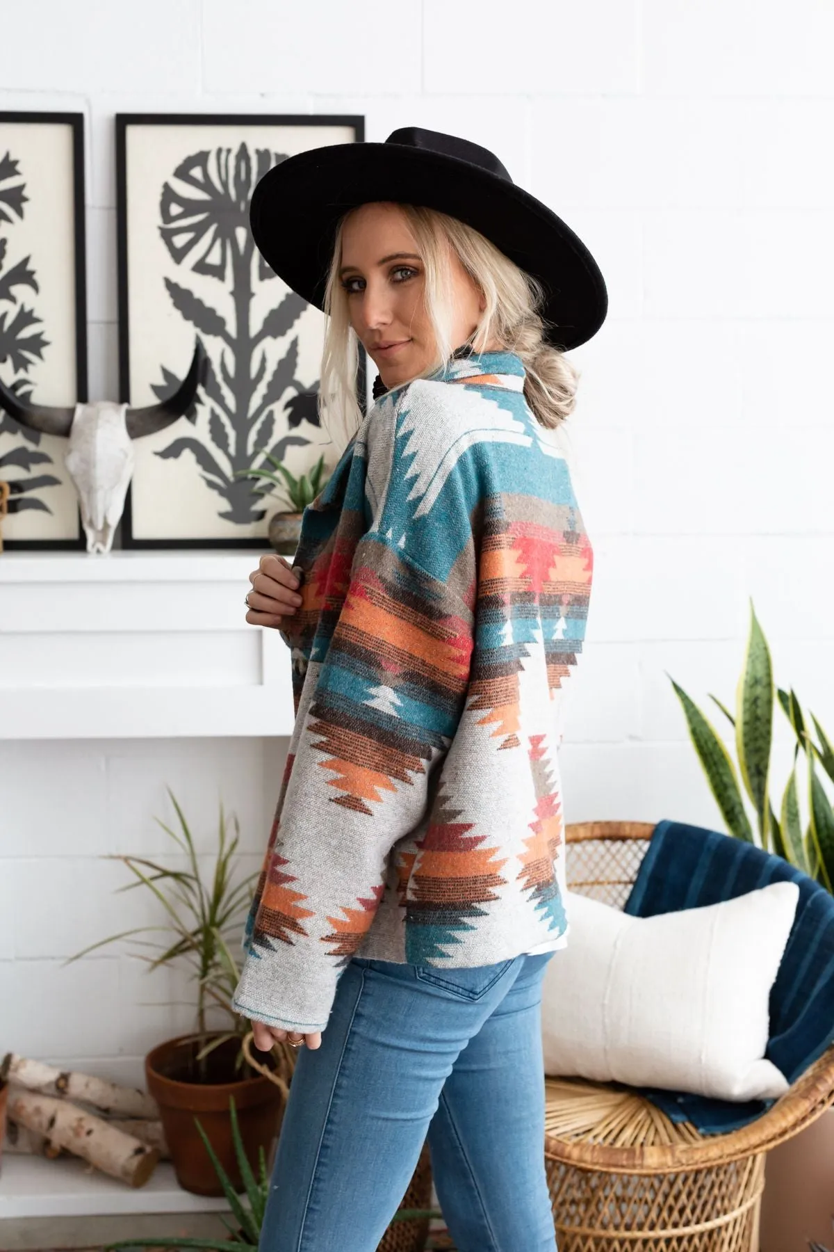 Anika Mixed Pattern Jacket - Teal