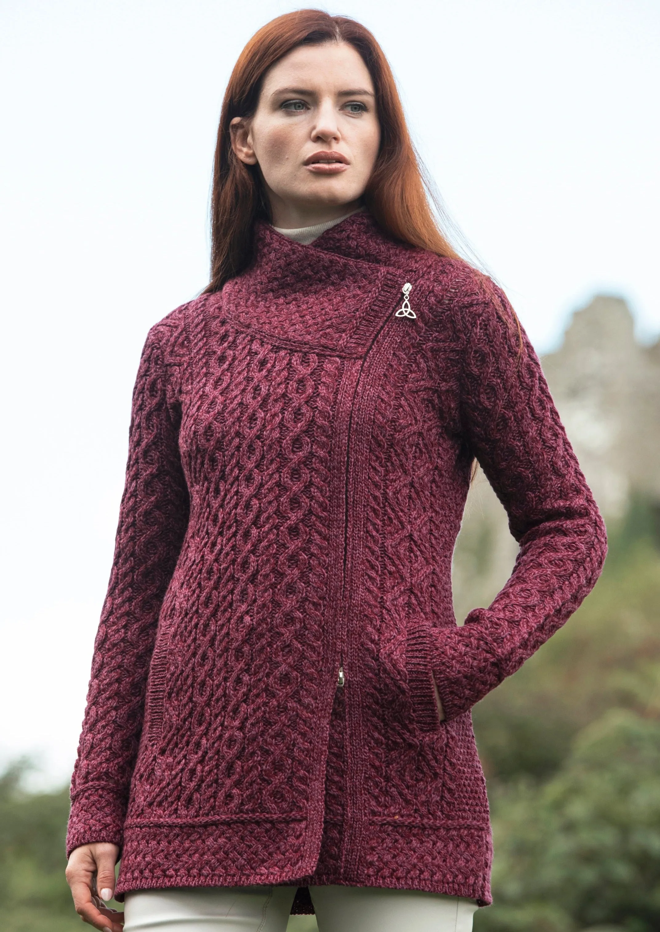 Aran Crafts Athenry Asymmetric Coat | Purple