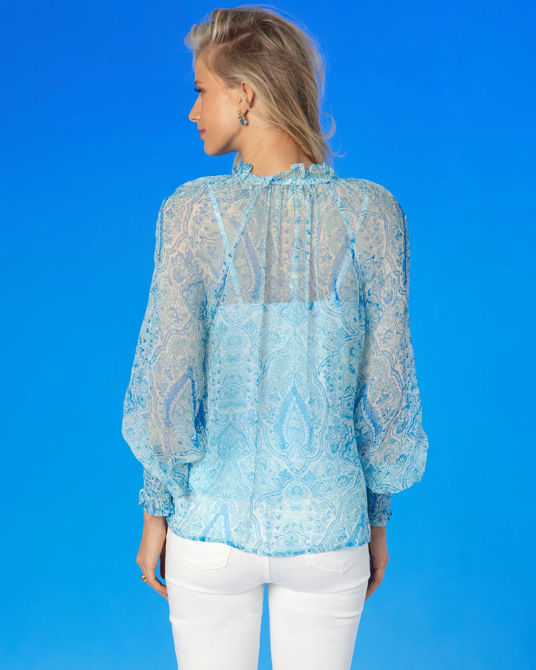 Artemisia Chiffon Blouse in Turquoise Paisley