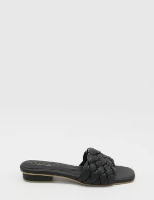 Athena braided crochet sandals in black leather women shoes