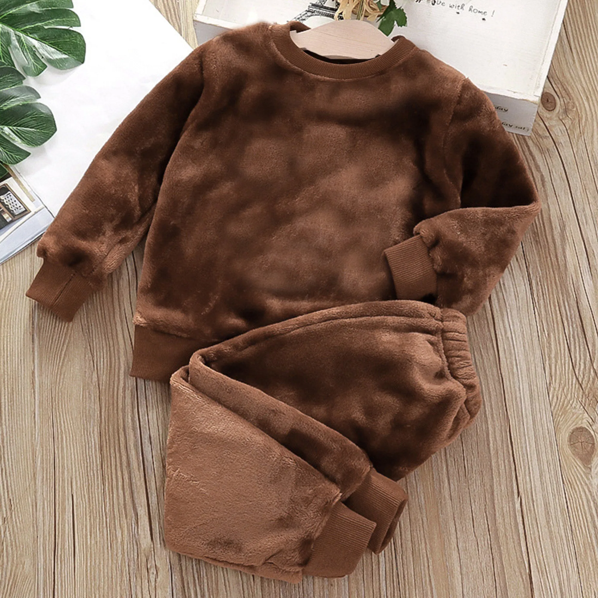 Babymoon Set of 2 | Baby Sleepwear Nightsuit Kid’s Nightdress T-shirt with Pants Pajamas Winter Sweater | Brown