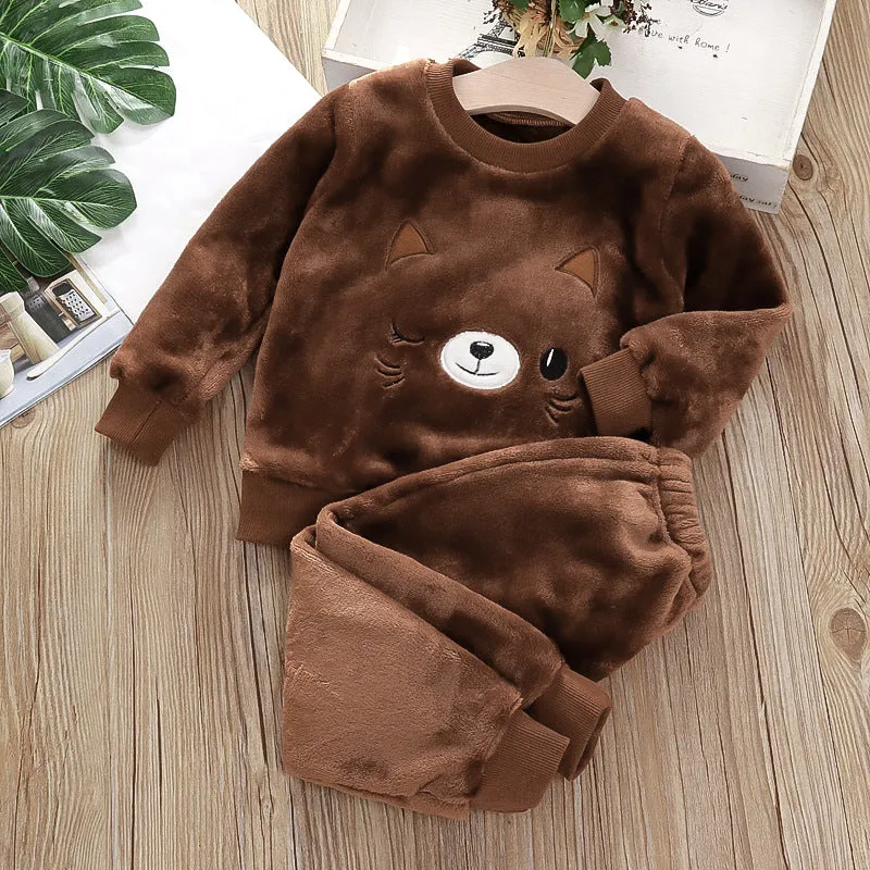 Babymoon Set of 2 | Baby Sleepwear Nightsuit Kid’s Nightdress T-shirt with Pants Pajamas Winter Sweater | Brown