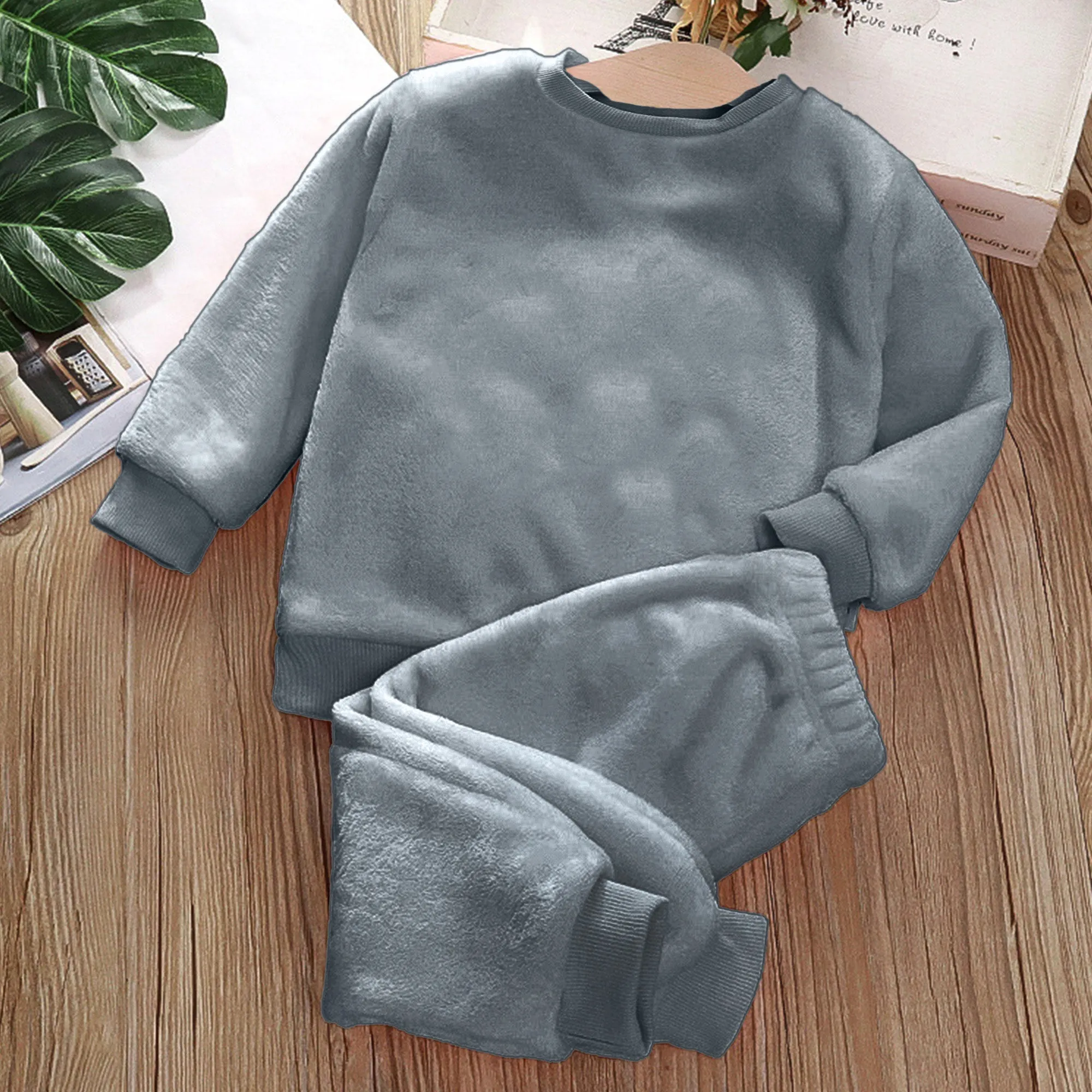 Babymoon Set of 2 | Baby Sleepwear Nightsuit Kid’s Nightdress T-shirt with Pants Pajamas Winter Sweater | Grey