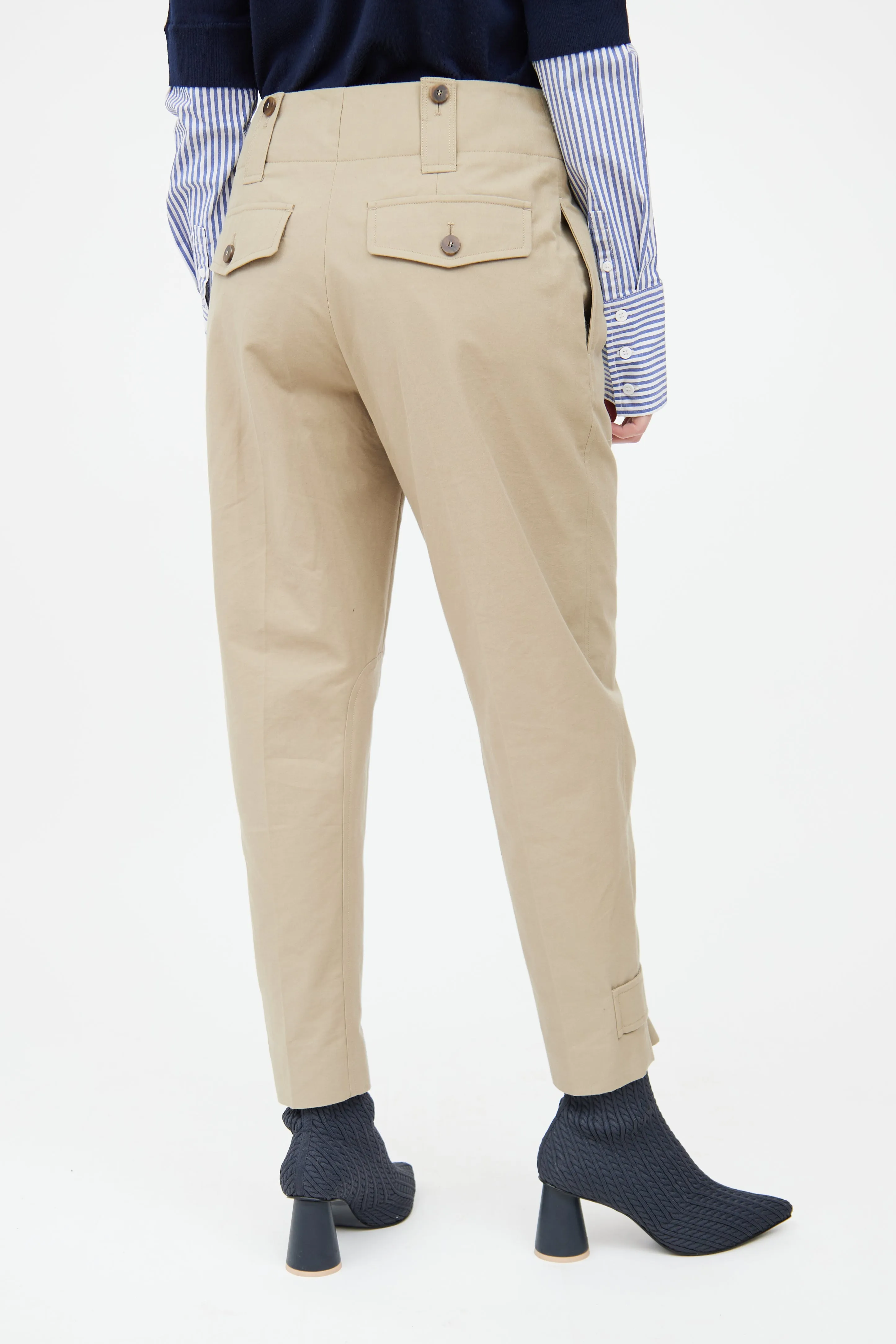 Beige Tapered Cargo Panel Pant