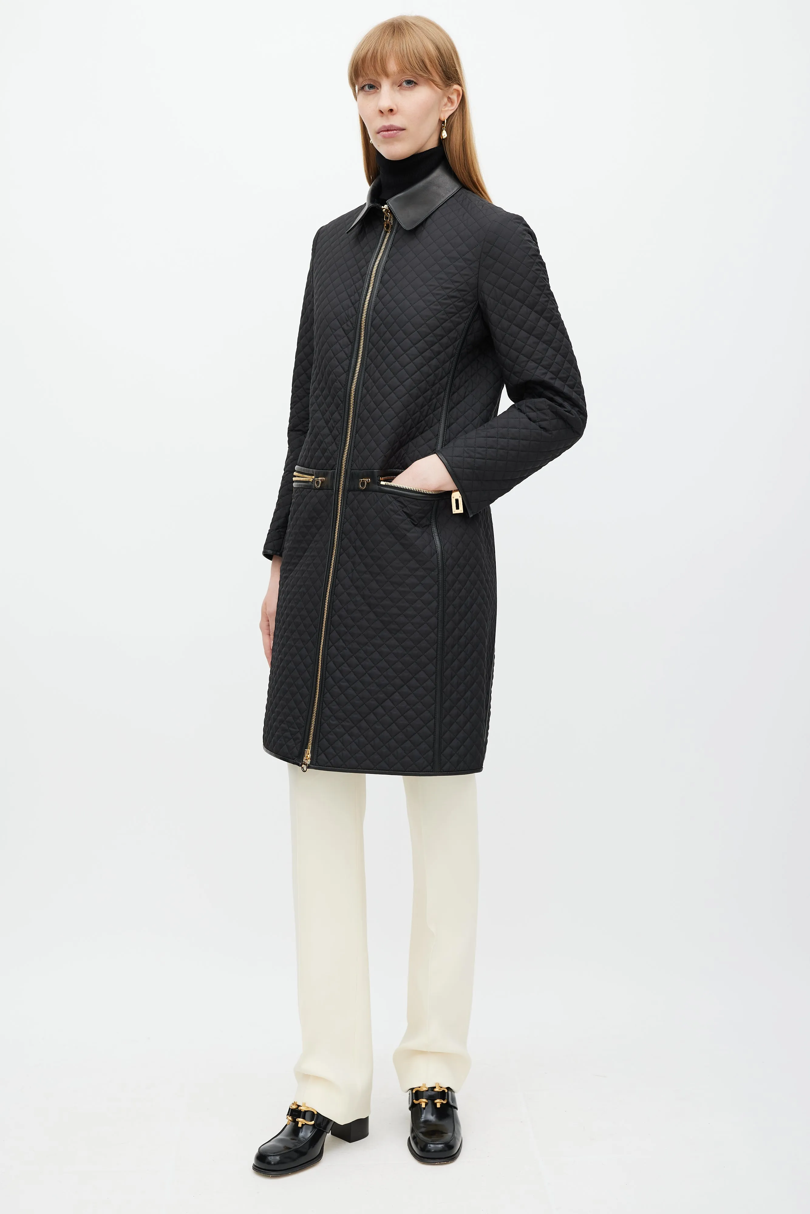 Black & Gold Zip Quilted Coat