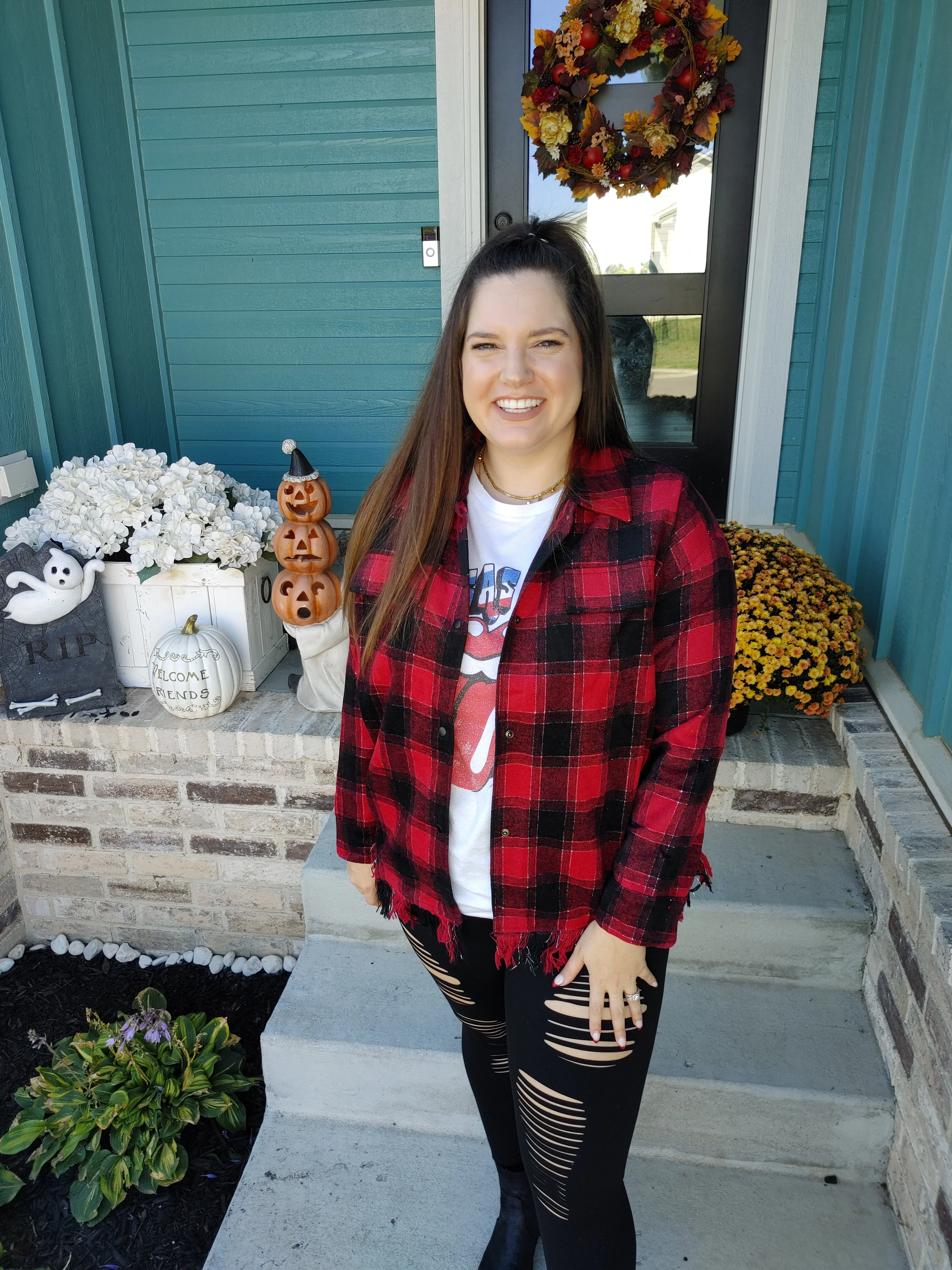 Black & Red Fringe Plaid Buttondown