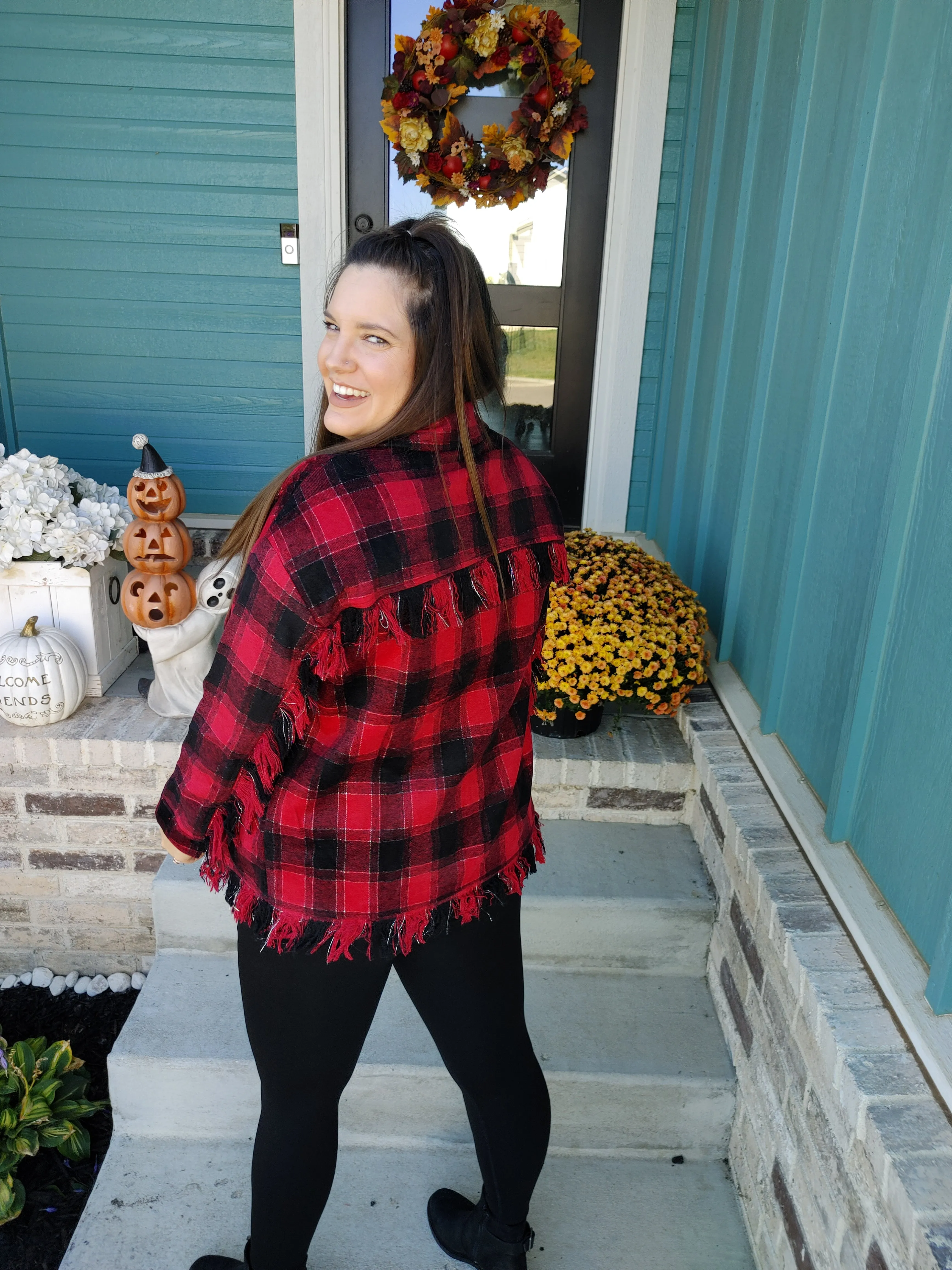 Black & Red Fringe Plaid Buttondown