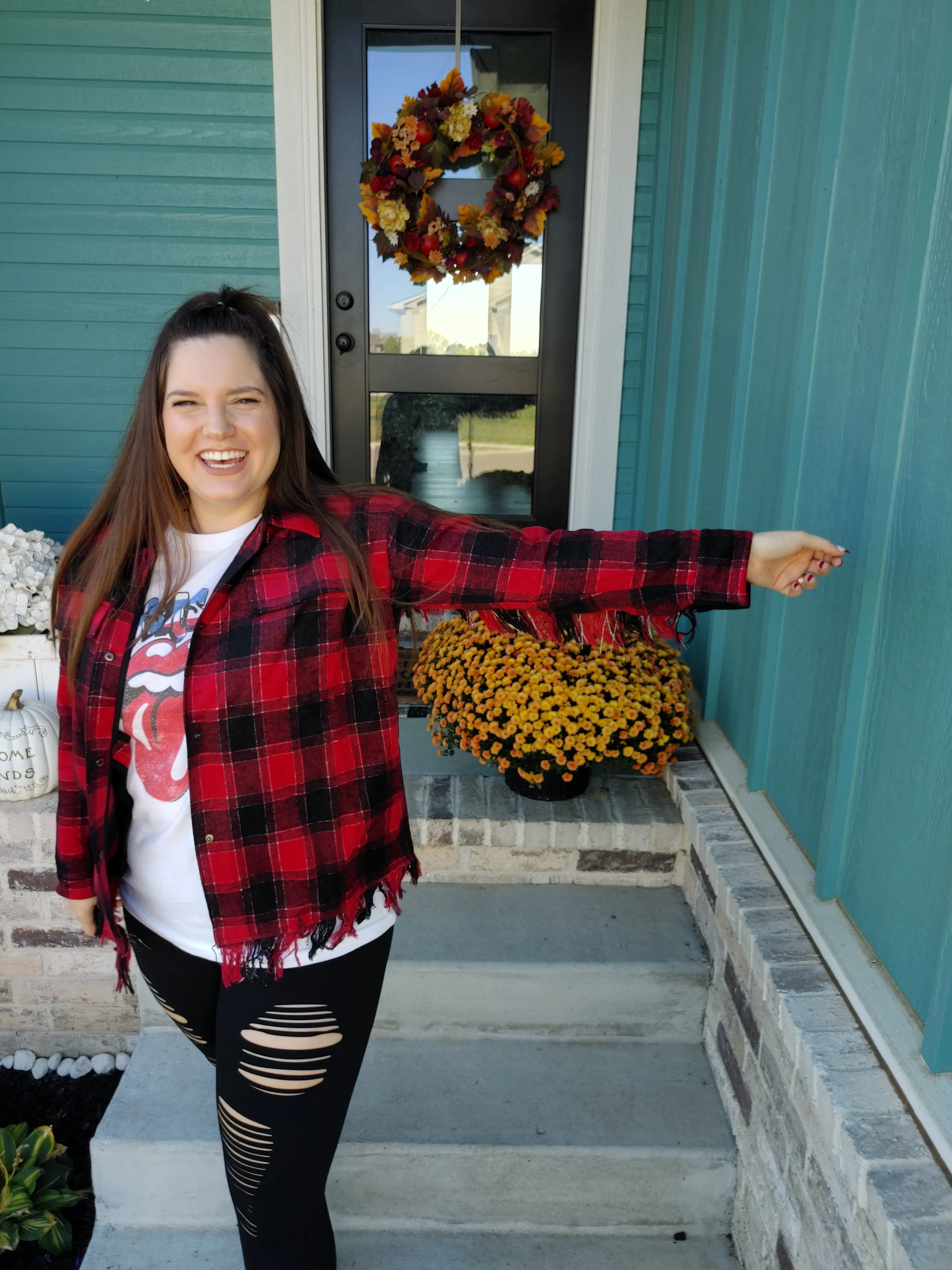 Black & Red Fringe Plaid Buttondown