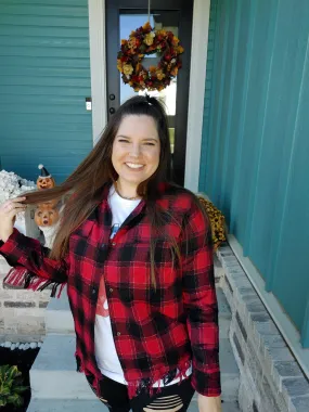 Black & Red Fringe Plaid Buttondown