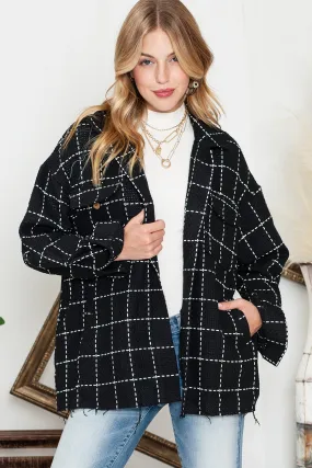 Black Plaid Button Up Shirt Shacket with Flap Pockets