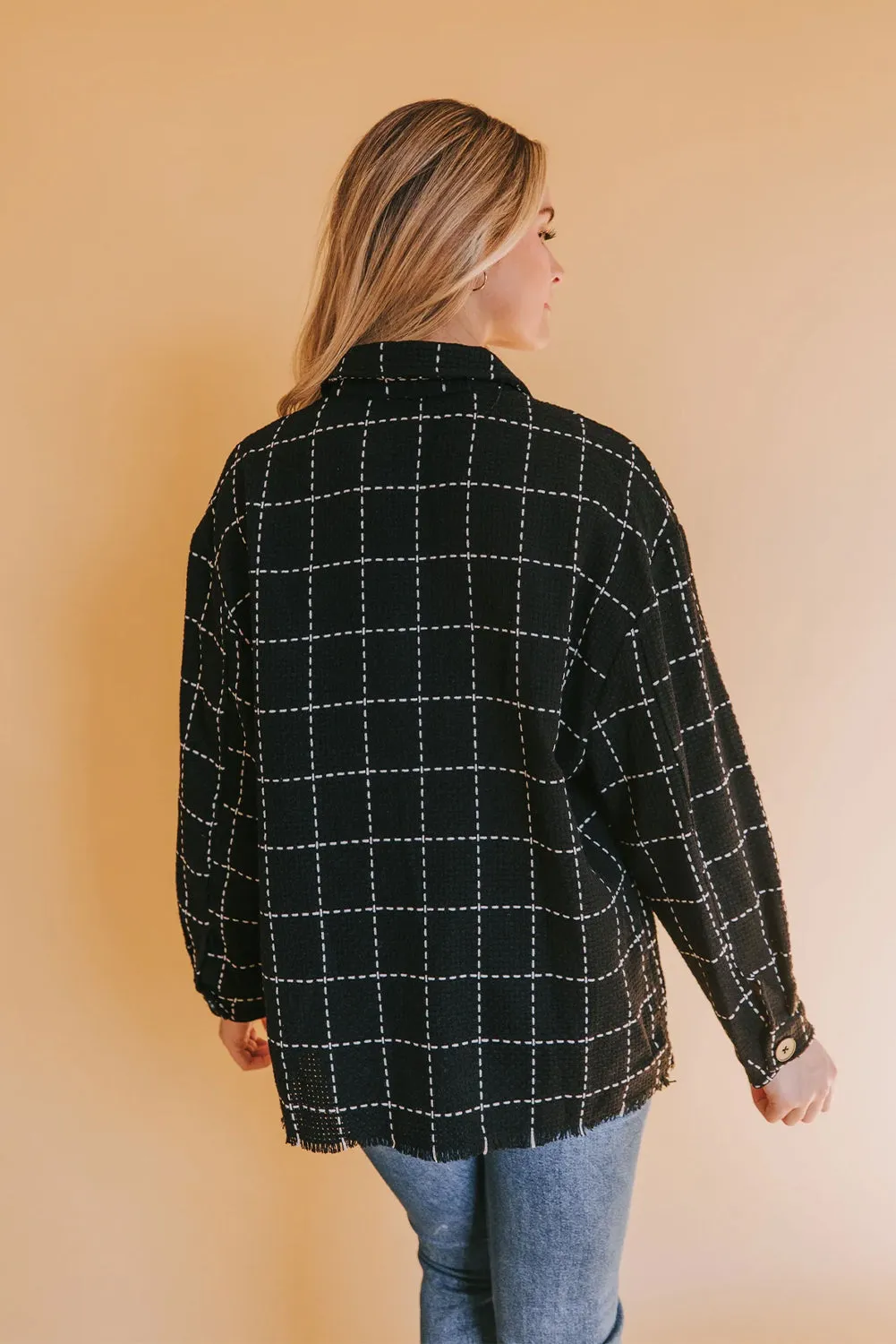 Black Plaid Button Up Shirt Shacket with Flap Pockets