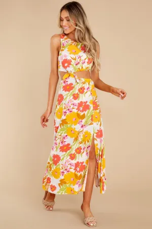 Blissful Glow Orange Multi Floral Print Maxi Dress