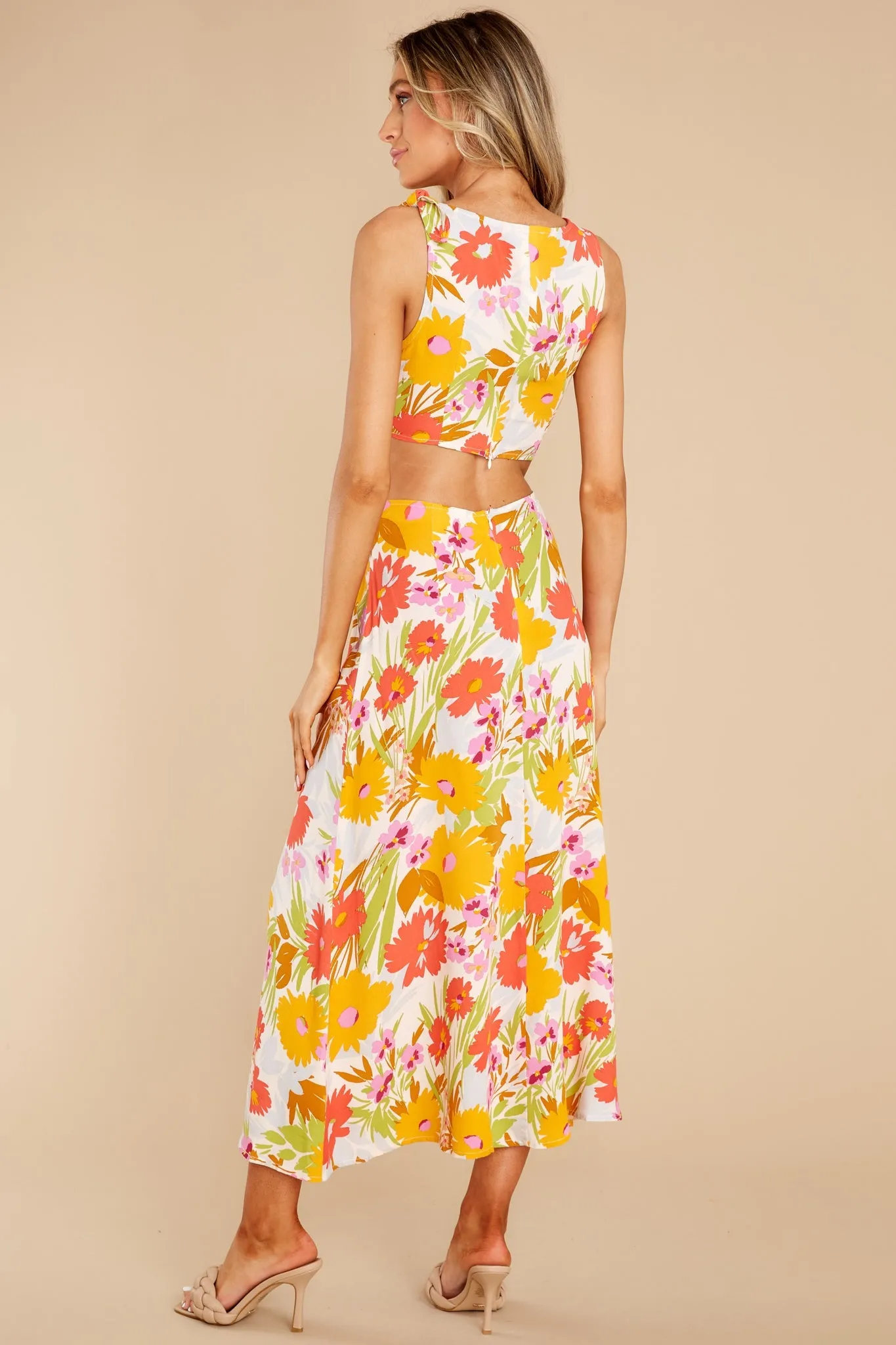 Blissful Glow Orange Multi Floral Print Maxi Dress