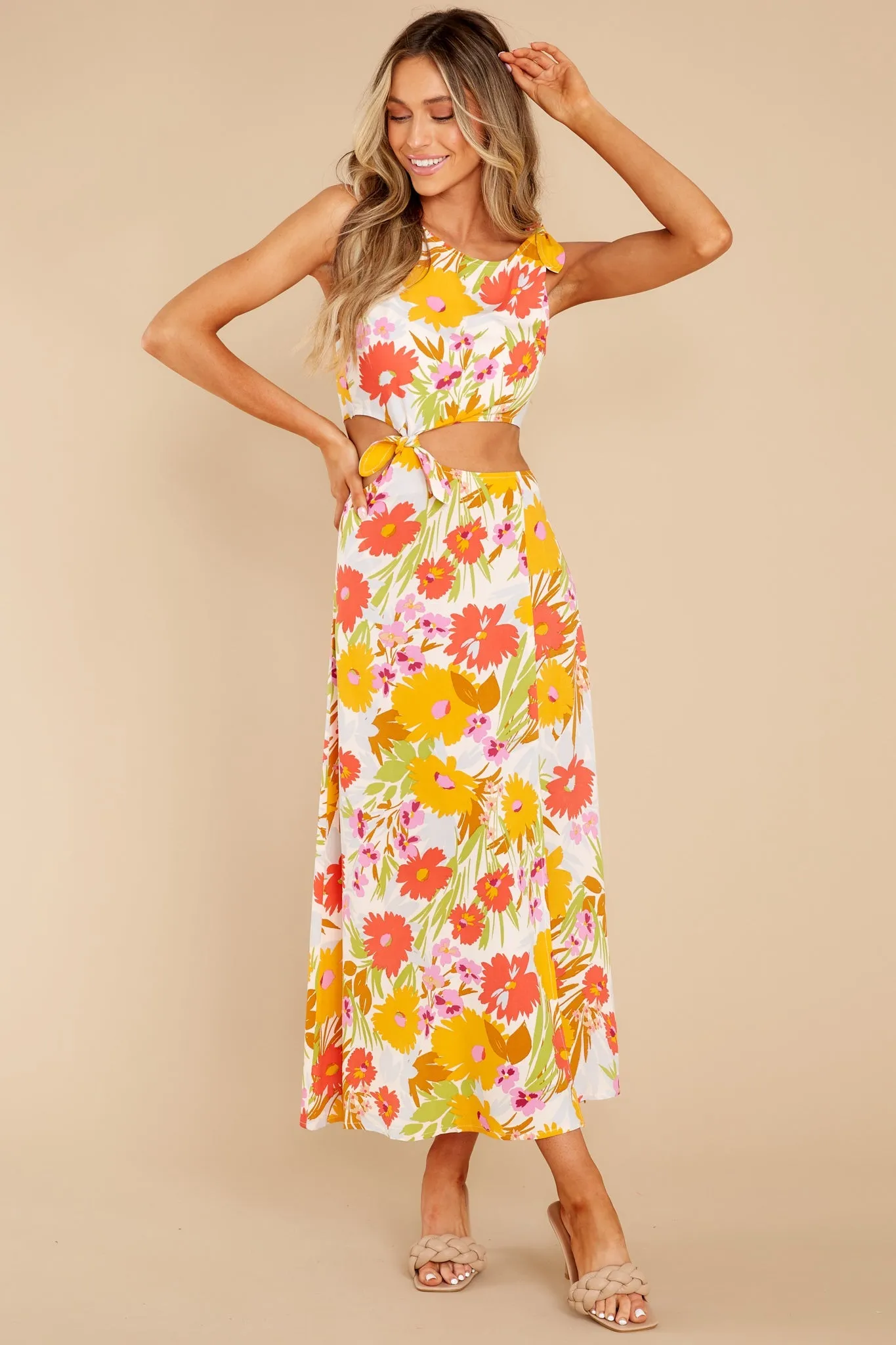 Blissful Glow Orange Multi Floral Print Maxi Dress