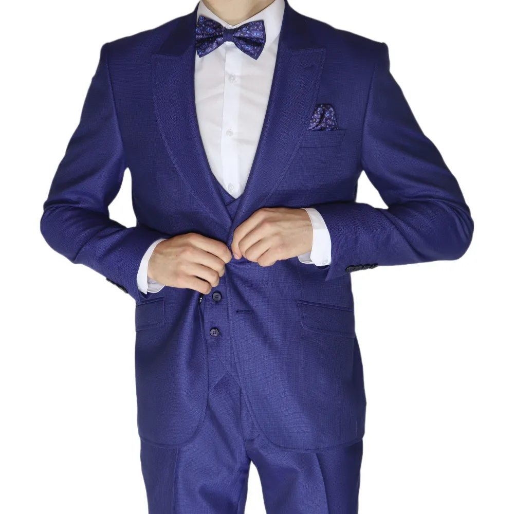 Blue Avanti Milano Double Breasted Vest Peak Lapel Suit