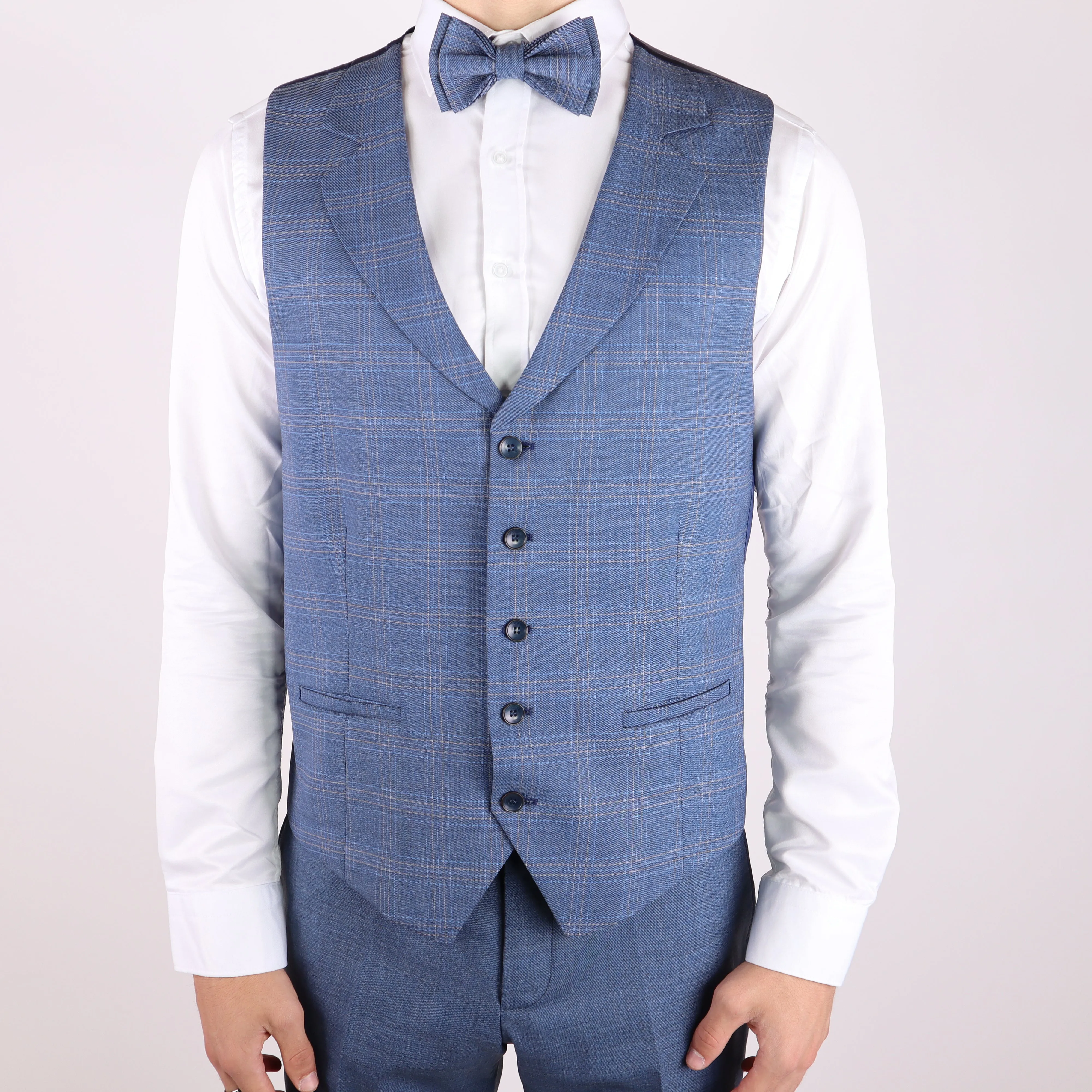 Blue Avanti Milano Window Pane Patterned Vest Three Piece Suit