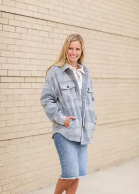 Blue Plaid Button Up Shacket