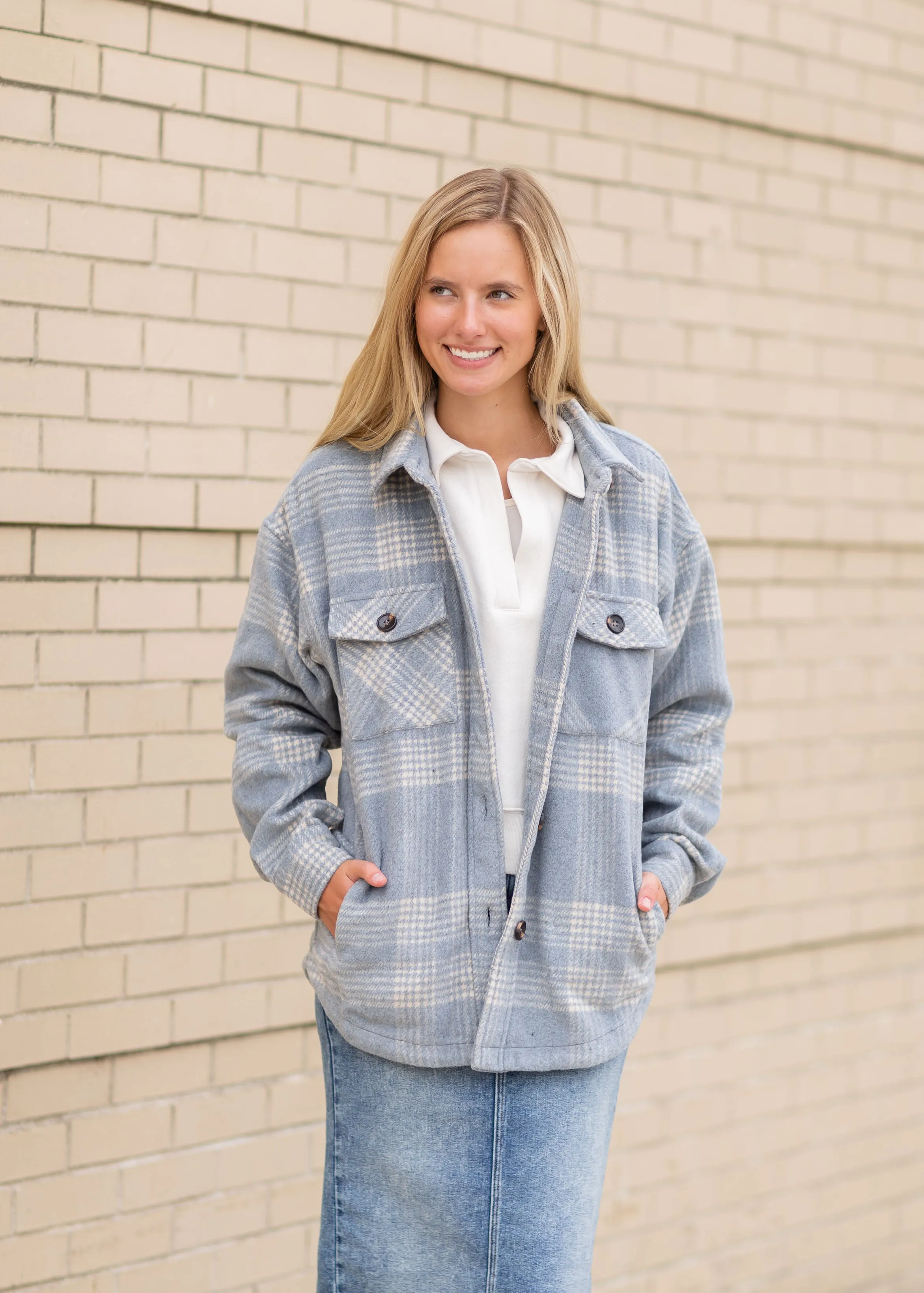 Blue Plaid Button Up Shacket