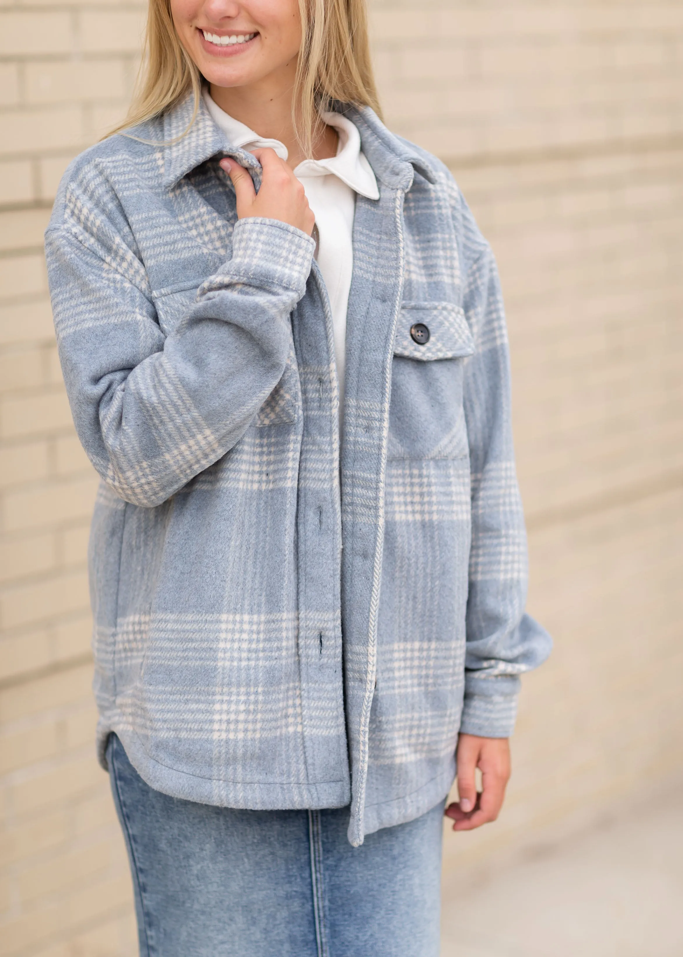 Blue Plaid Button Up Shacket