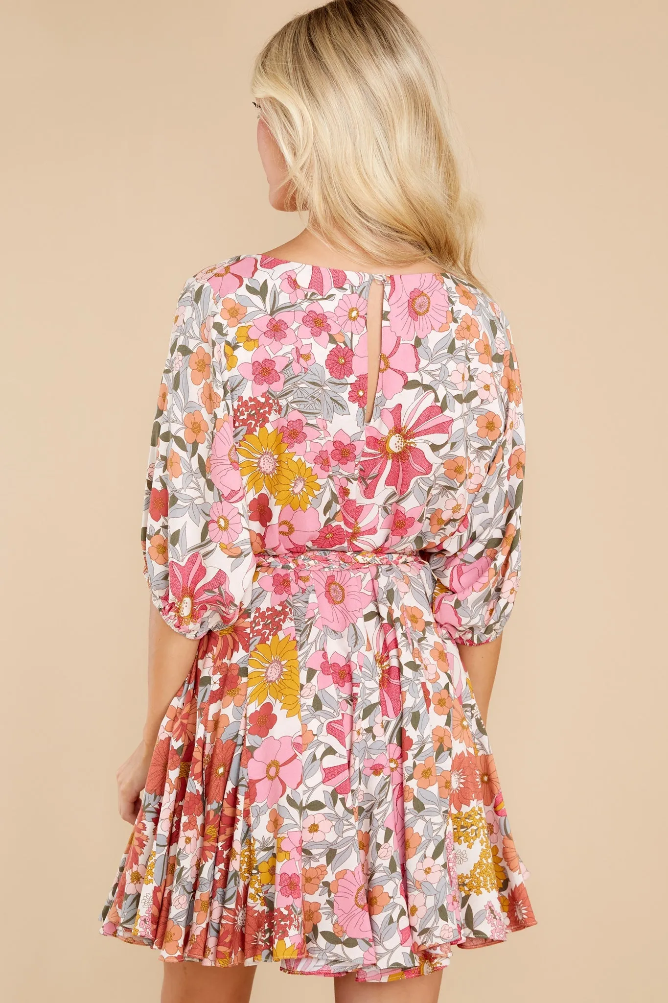 Bold Bloom Pink Multi Floral Print Dress