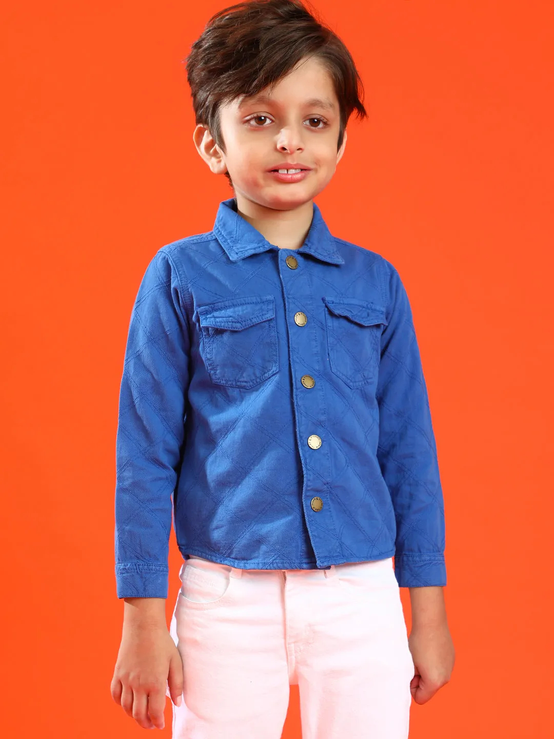 Boy Dark Blue Cotton Embroidery Shacket