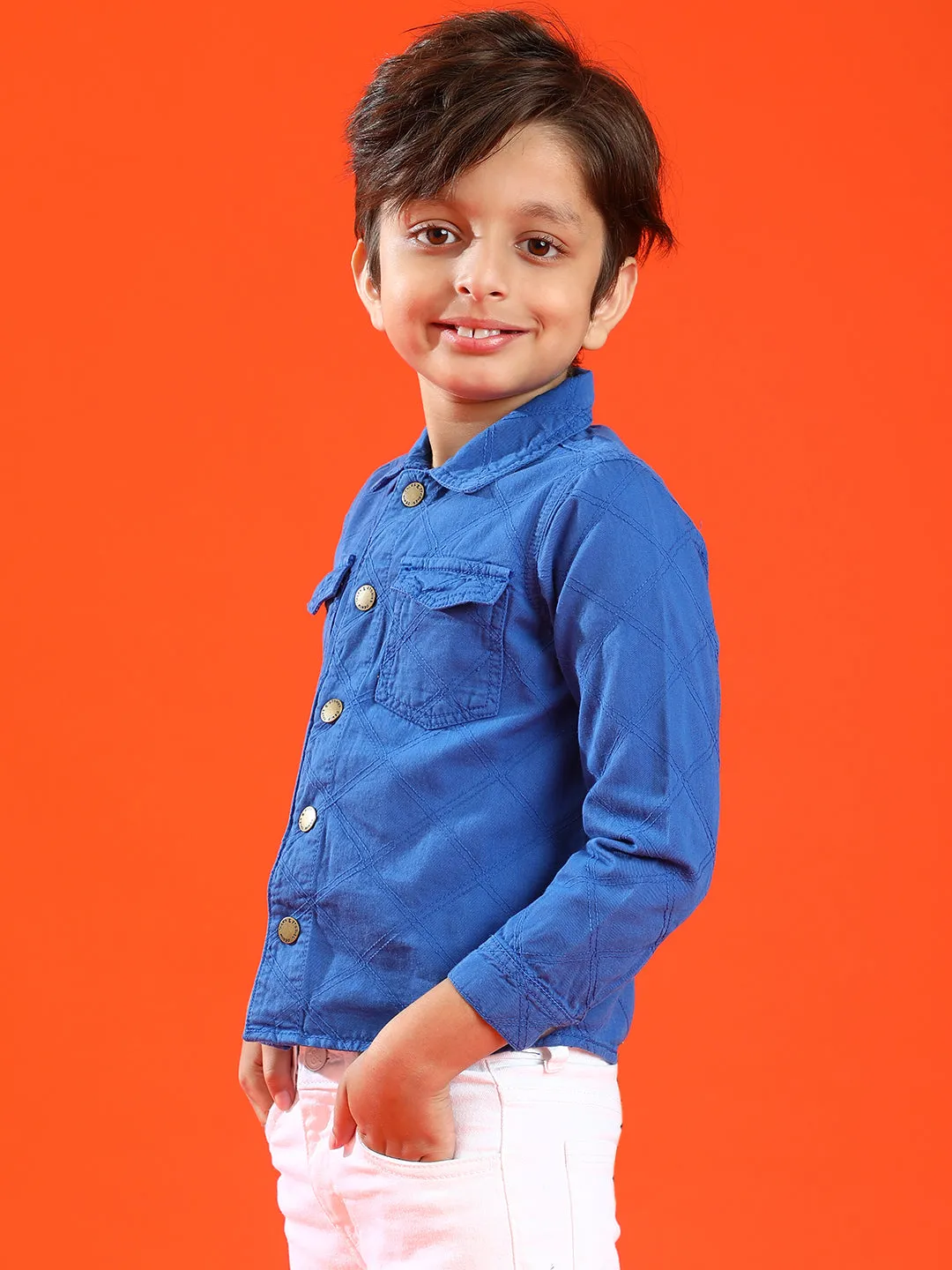 Boy Dark Blue Cotton Embroidery Shacket