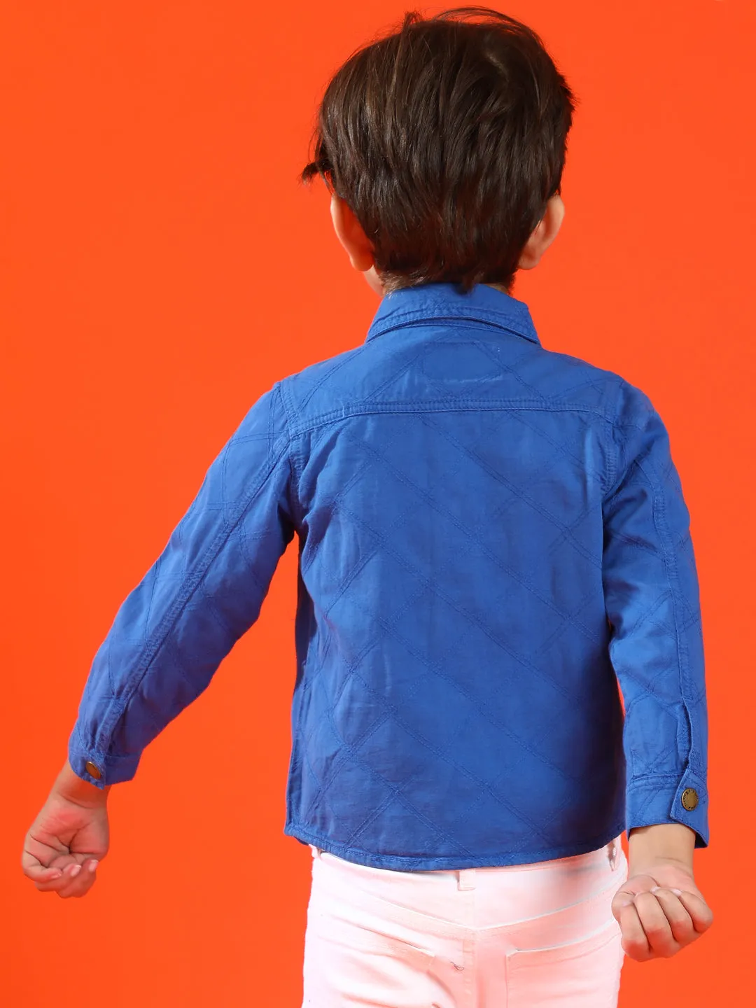 Boy Dark Blue Cotton Embroidery Shacket