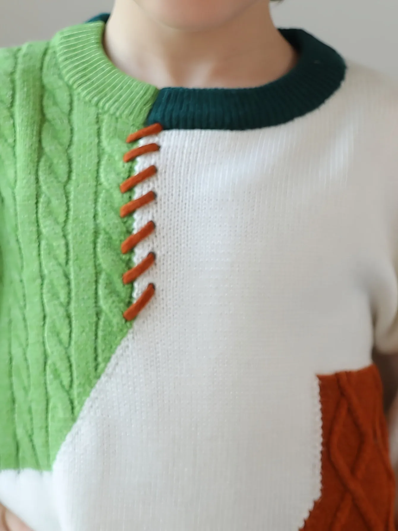 Boys Casual Sweater, Color Block Stitching Pattern Long Sleeve Pullover Top For Winter Fall