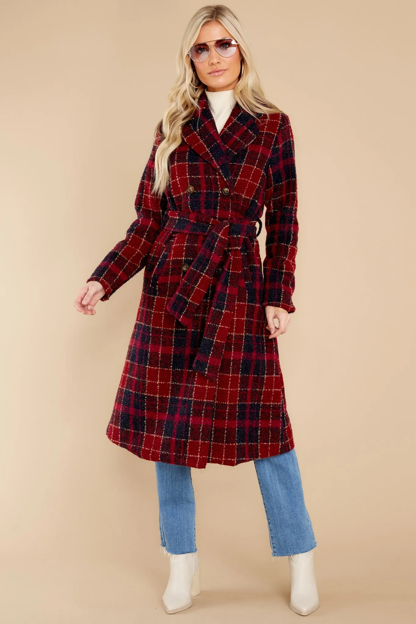 Brave The Chill Burgundy Plaid Coat