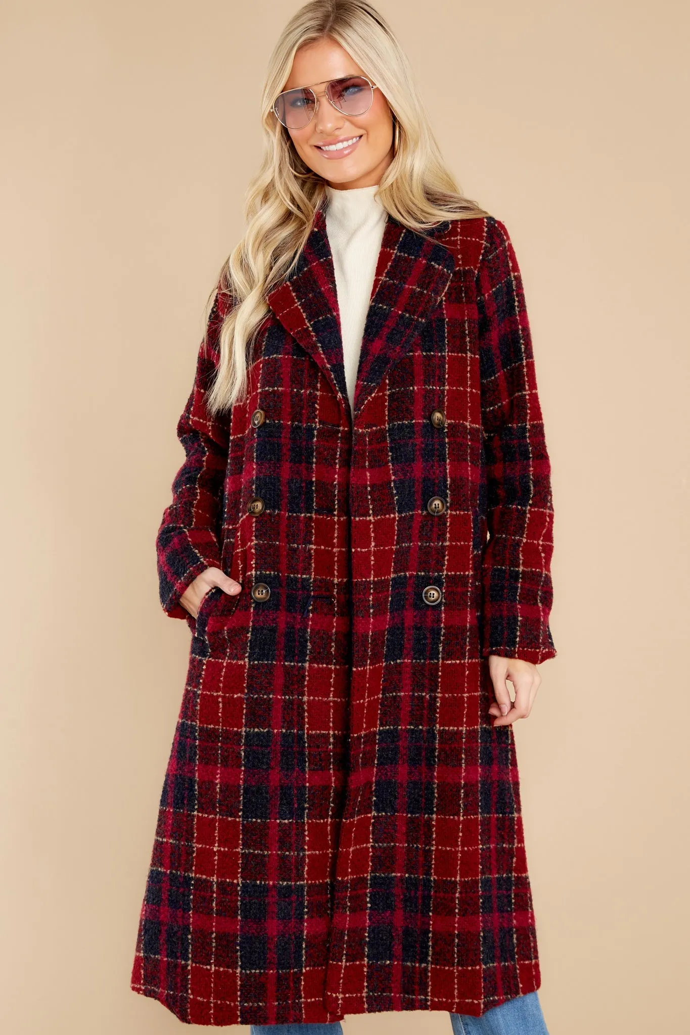 Brave The Chill Burgundy Plaid Coat