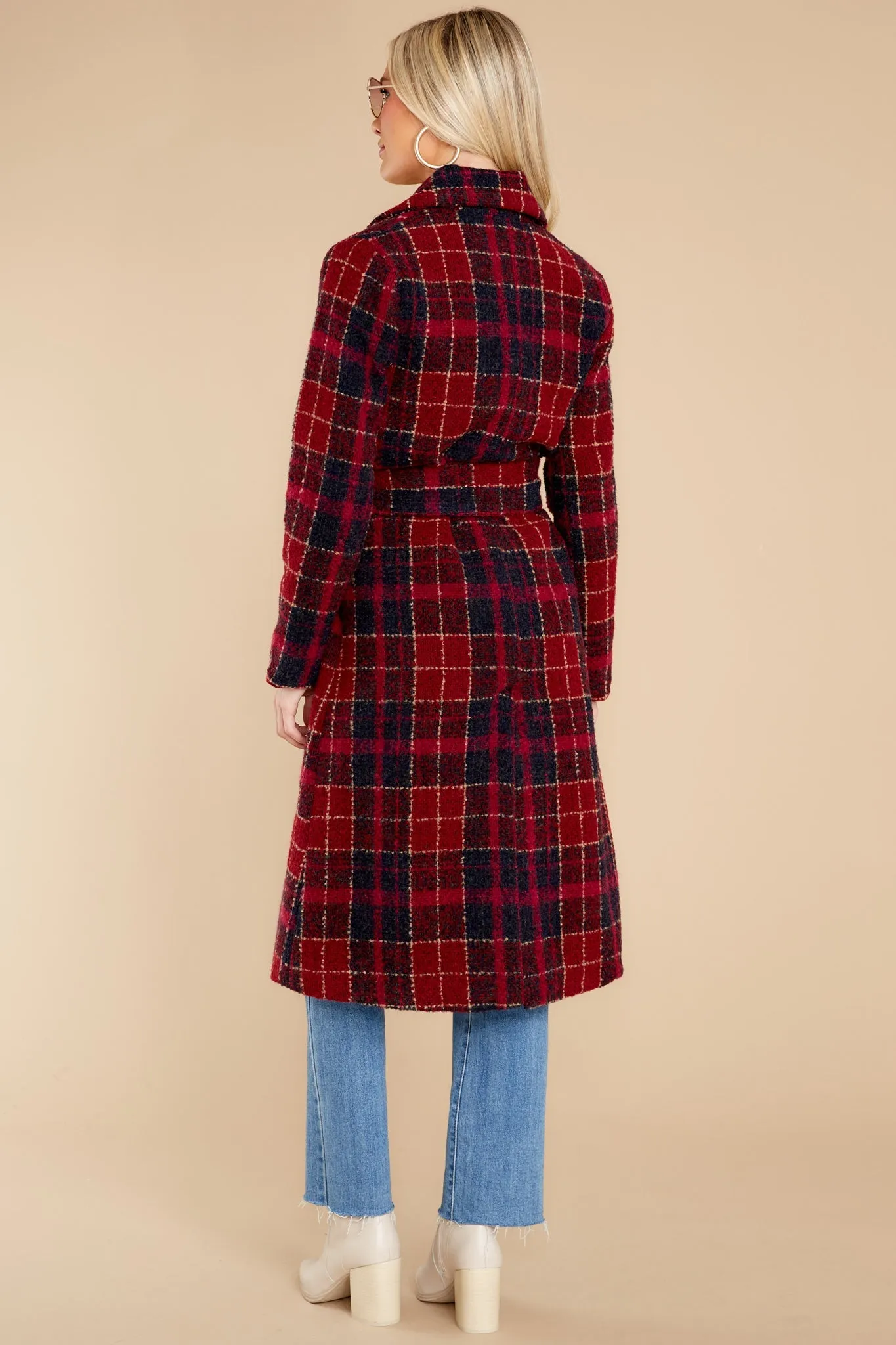 Brave The Chill Burgundy Plaid Coat