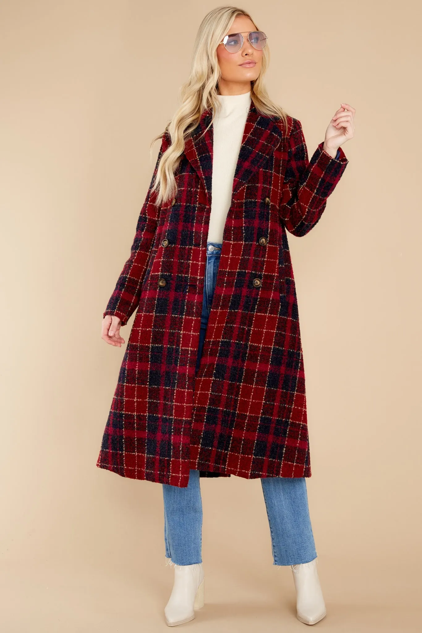 Brave The Chill Burgundy Plaid Coat