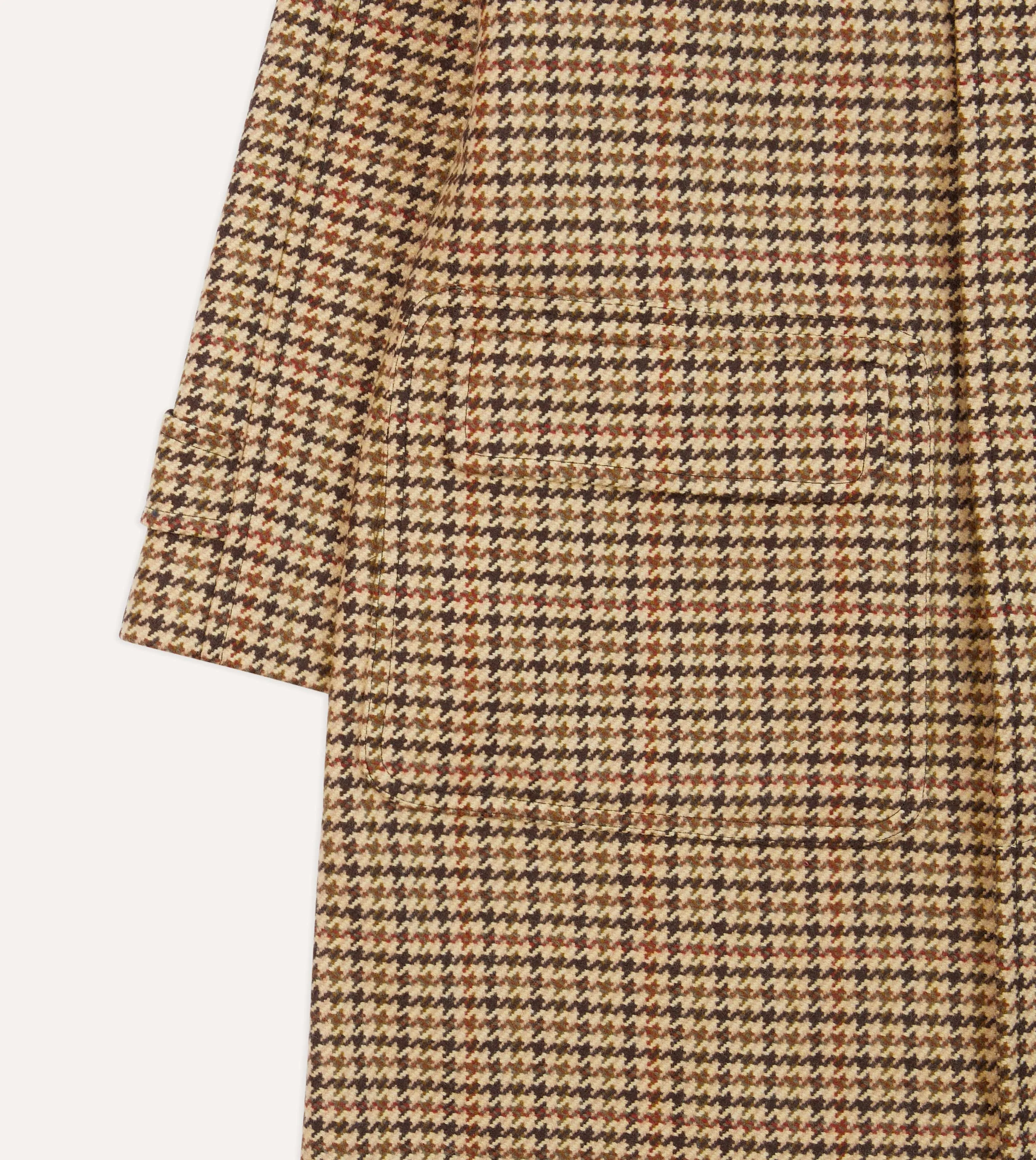 Brown Houndstooth Check Wool Raglan Coat