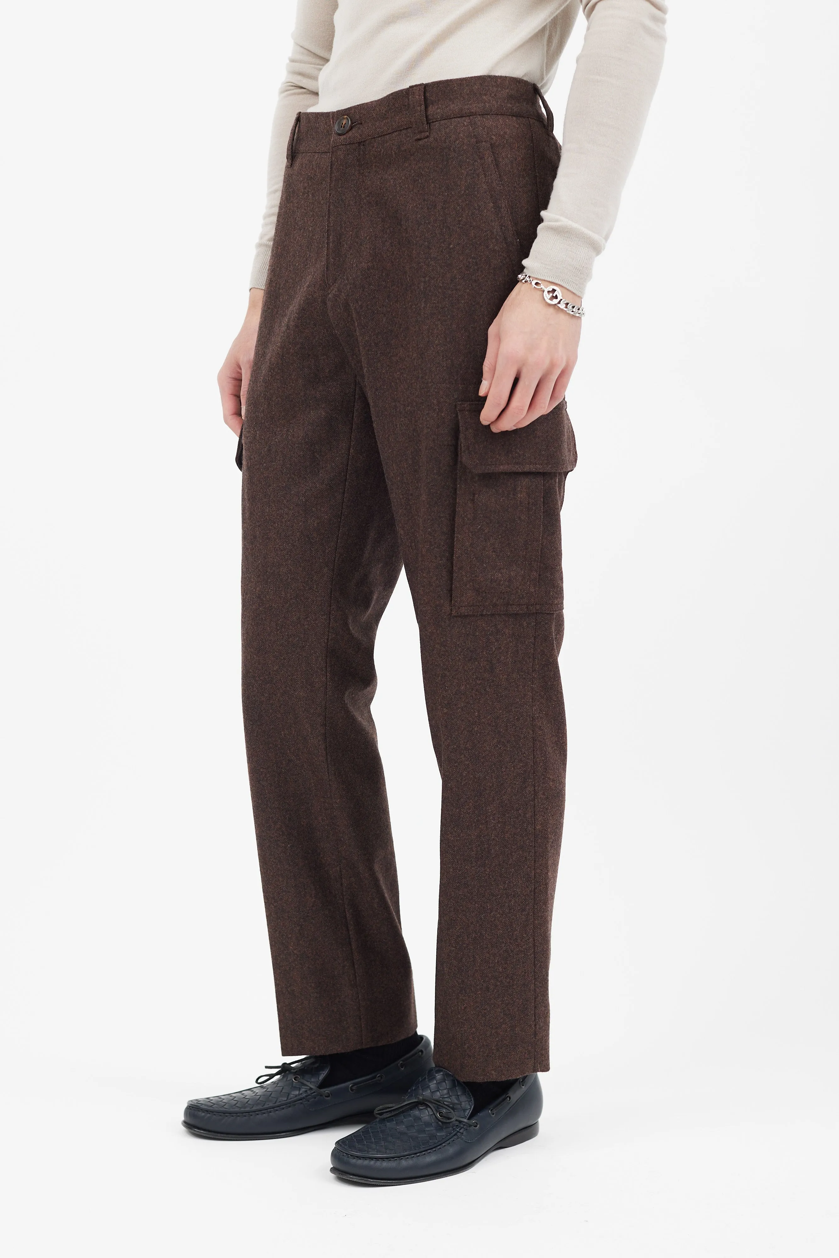 Brown Wool Cargo Trouser