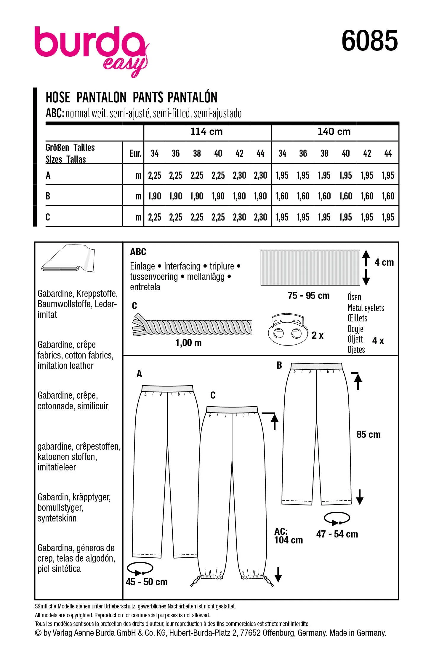 Burda X06085 Misses Skirt/Pants