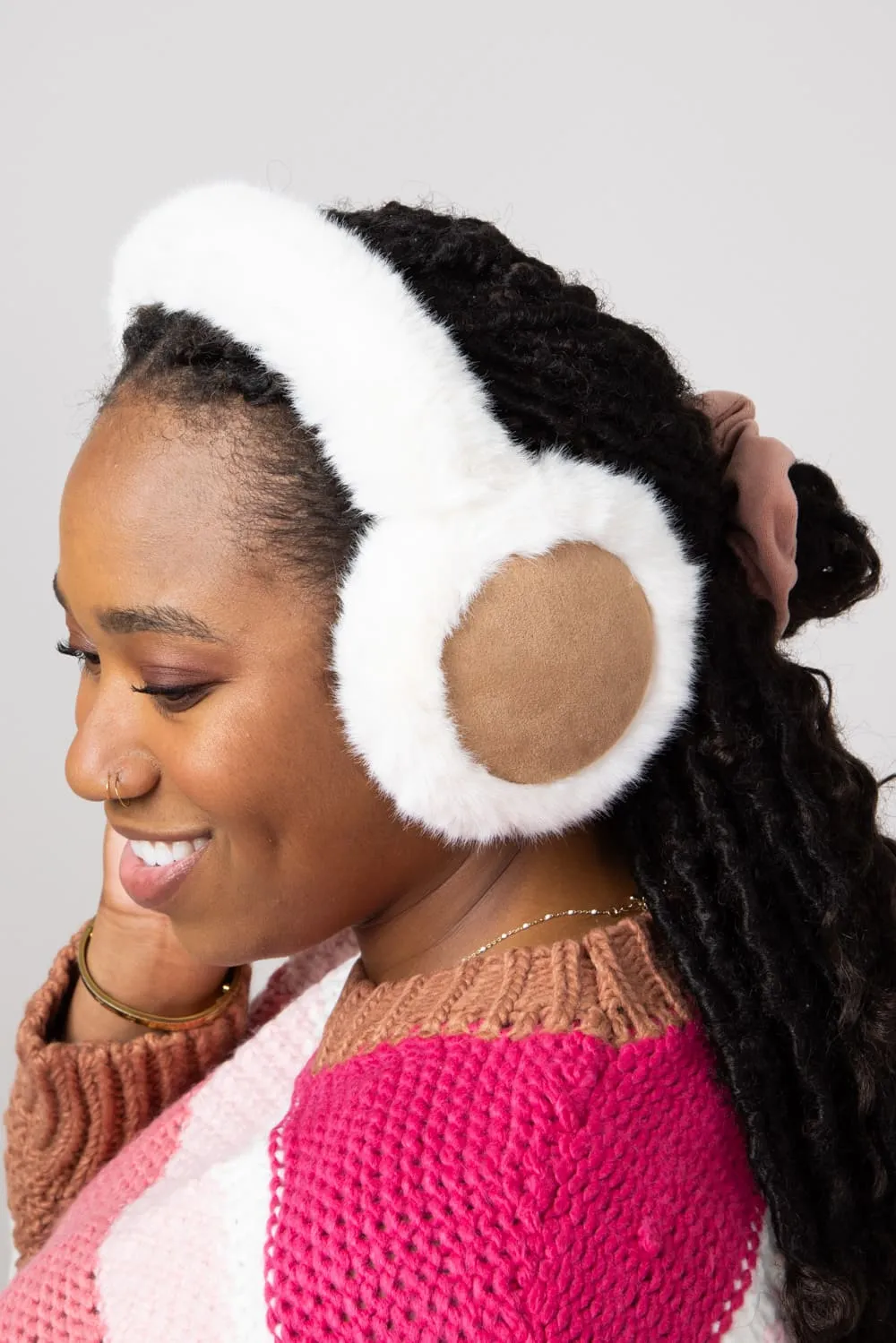 C.C. Faux Fur Earmuffs for Women in Ivory/Camel | EMS4491CML/IVY