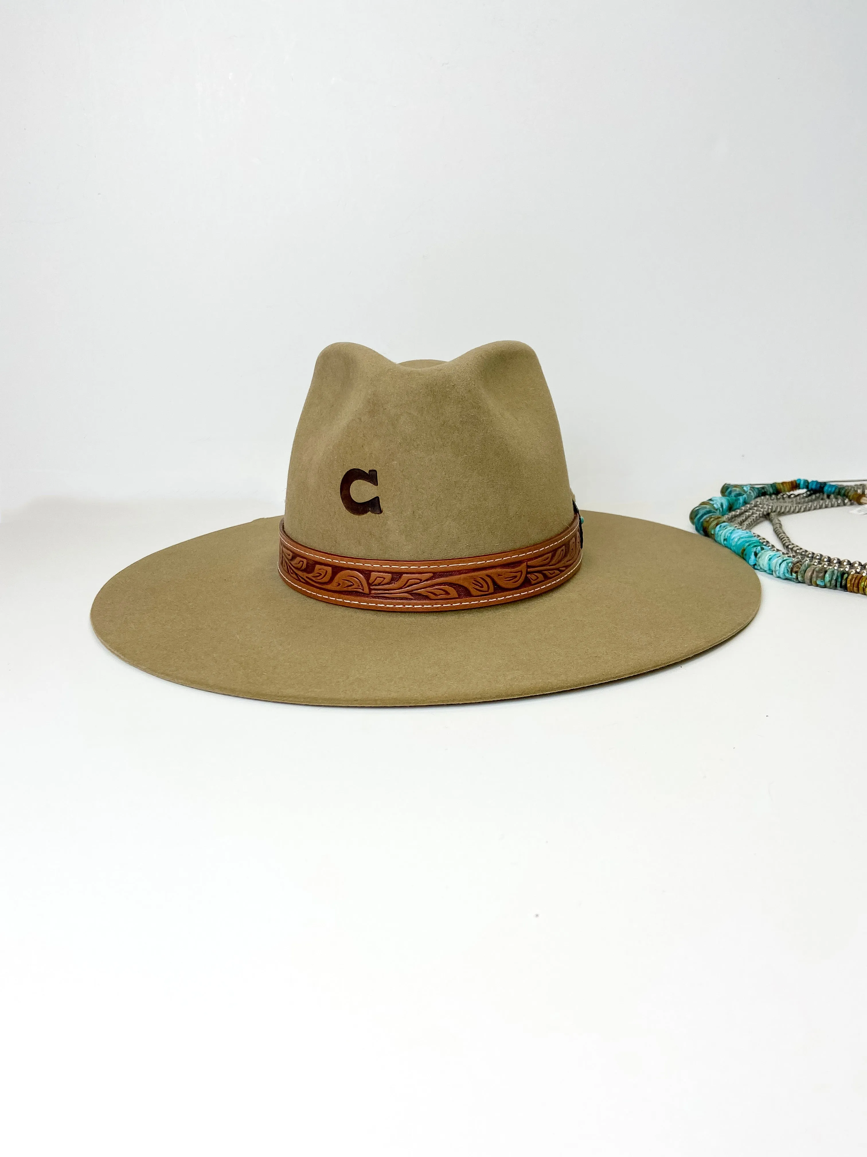 Charlie 1 Horse | Lori Wool Felt Hat with Leather Tooled Band and Silver Concho in Fawn Brown