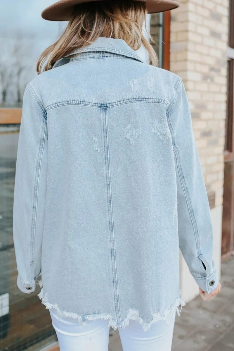 Chloe Light Denim Distressed Denim Jacket