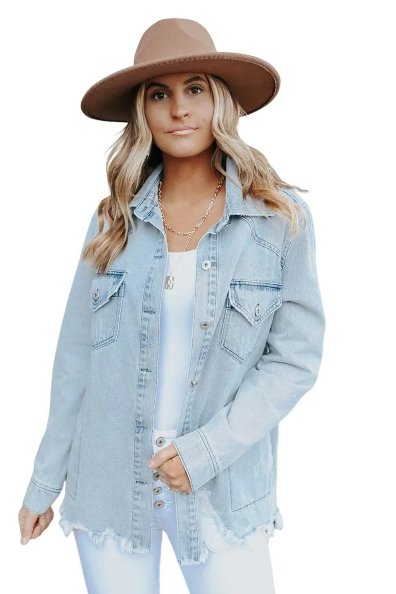 Chloe Light Denim Distressed Denim Jacket