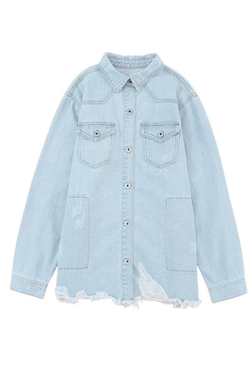 Chloe Light Denim Distressed Denim Jacket