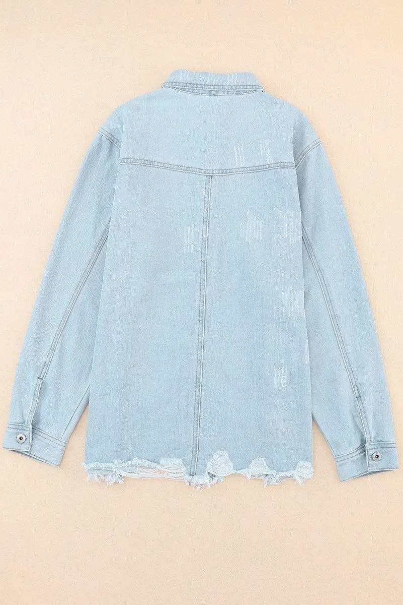 Chloe Light Denim Distressed Denim Jacket